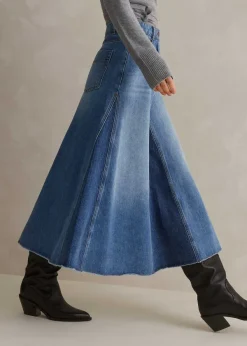 New ME+EM Denim Insert Midi Skirt Light/Dark Wash