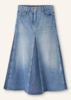 New ME+EM Denim Insert Midi Skirt Light/Dark Wash