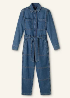 Hot ME+EM Denim Jumpsuit + Belt Mid Blue Denim