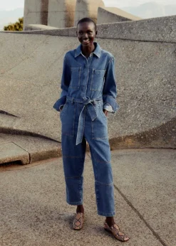 Hot ME+EM Denim Jumpsuit + Belt Mid Blue Denim