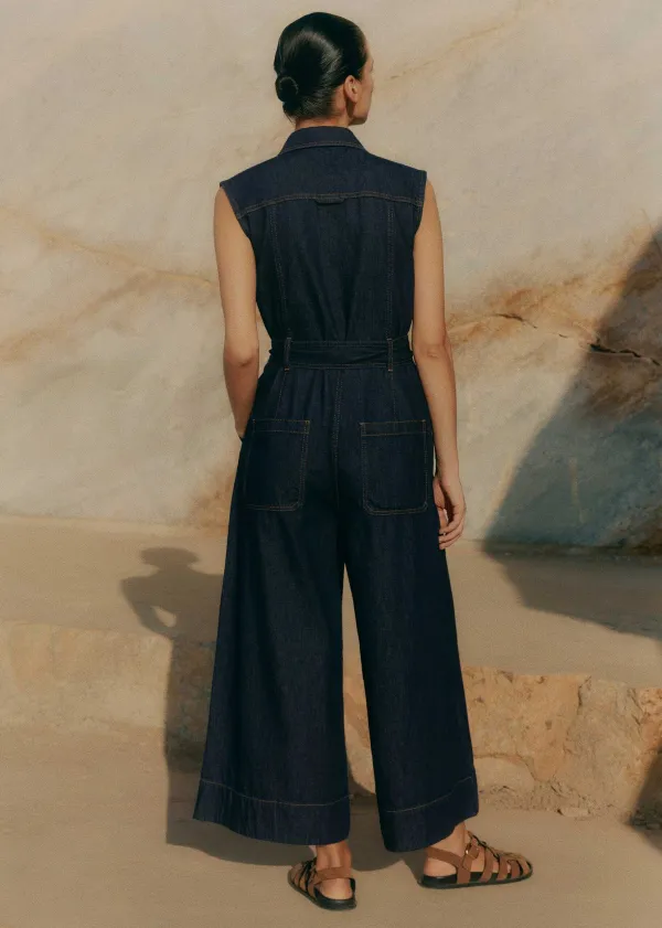 Online ME+EM Denim Wide-Leg Crop Jumpsuit Ocean Blue