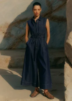 Online ME+EM Denim Wide-Leg Crop Jumpsuit Ocean Blue