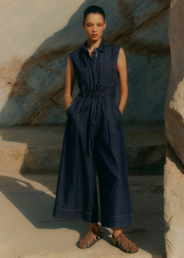 Online ME+EM Denim Wide-Leg Crop Jumpsuit Ocean Blue