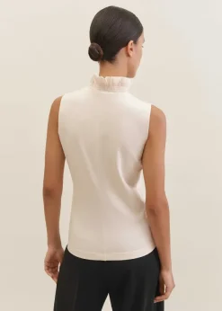 New ME+EM Dot Jacquard Pussybow Layering Tank Cream