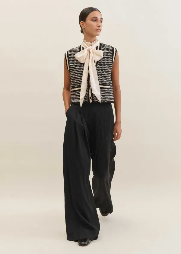 New ME+EM Dot Jacquard Pussybow Layering Tank Cream