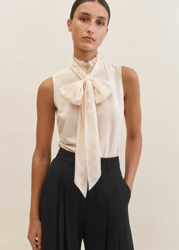 New ME+EM Dot Jacquard Pussybow Layering Tank Cream