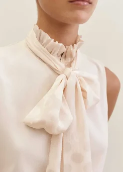 New ME+EM Dot Jacquard Pussybow Layering Tank Cream