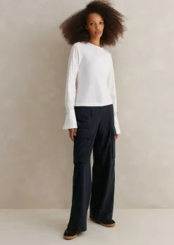 ME+EM Feature Button Crew Neck Layering Shirt Fresh White