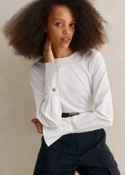 ME+EM Feature Button Crew Neck Layering Shirt Fresh White