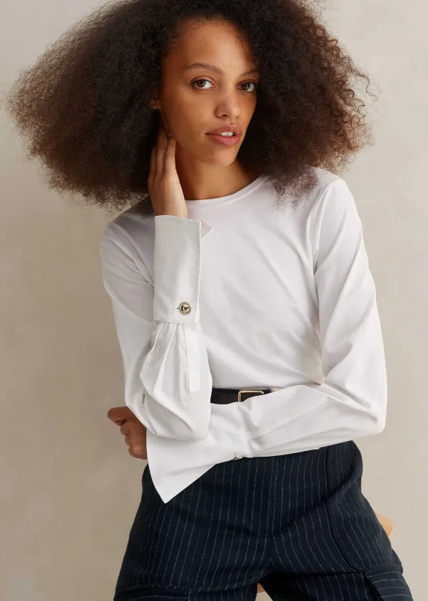 ME+EM Feature Button Crew Neck Layering Shirt Fresh White