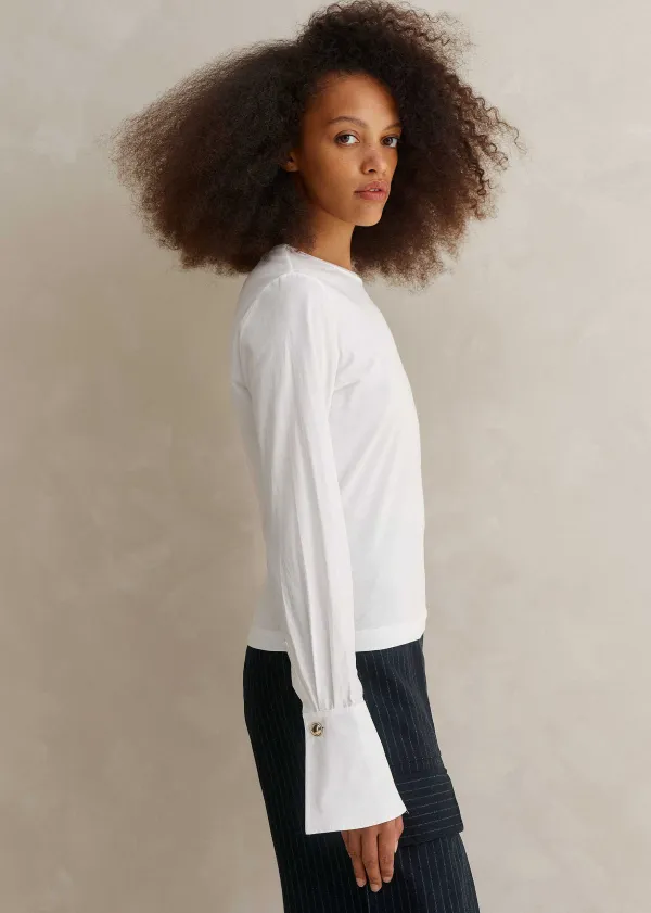 ME+EM Feature Button Crew Neck Layering Shirt Fresh White