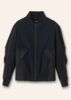 New ME+EM Flannel Mix Deconstructed Bomber Jacket Navy
