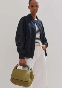 New ME+EM Flannel Mix Deconstructed Bomber Jacket Navy