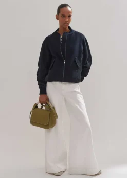 New ME+EM Flannel Mix Deconstructed Bomber Jacket Navy