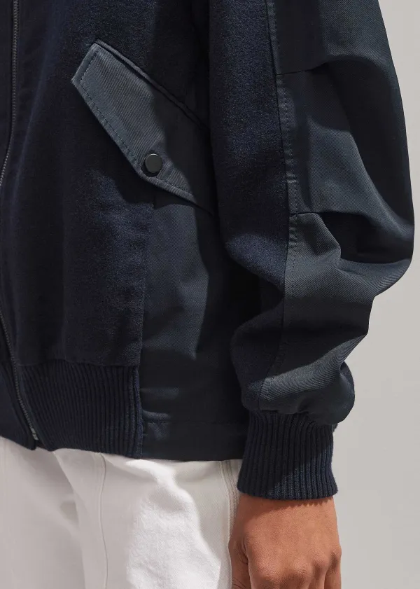 New ME+EM Flannel Mix Deconstructed Bomber Jacket Navy