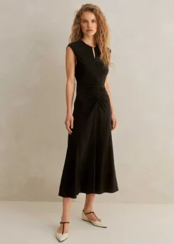 Hot ME+EM Fluid Crepe Cap Sleeve Midi Dress Black