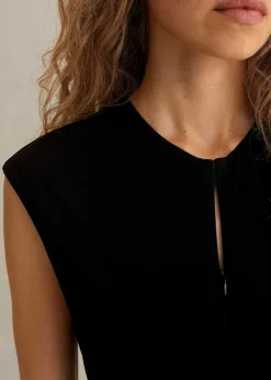 Hot ME+EM Fluid Crepe Cap Sleeve Midi Dress Black
