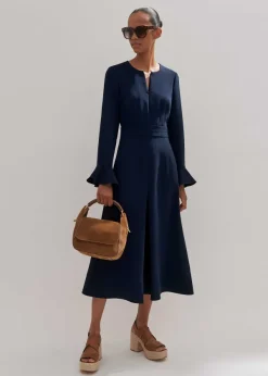 New ME+EM Fluid Crepe Elegant Midi Dress Eclipse