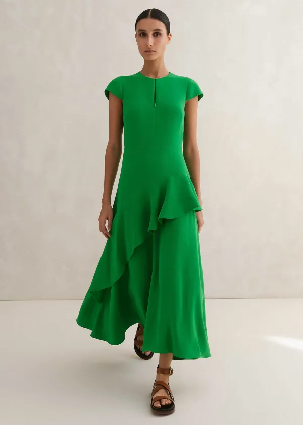 New ME+EM Fluid Crepe Volant Statement Maxi Dress Spring Green