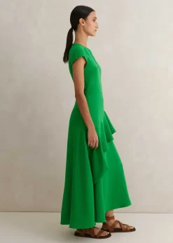 New ME+EM Fluid Crepe Volant Statement Maxi Dress Spring Green