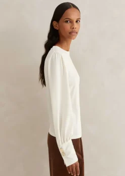 New ME+EM Fluid Satin Crew Neck Layering Blouse Cream
