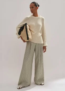 Online ME+EM Fluid Stripe Straight-Leg Trouser Khaki/Cream
