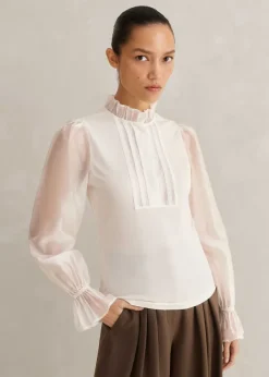 Online ME+EM Frill Neck Scallop Detail Layering Blouse Cream