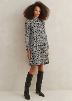 New ME+EM Graphic Jacquard Ponte Swing Dress Black/White