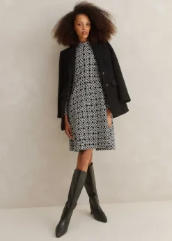 New ME+EM Graphic Jacquard Ponte Swing Dress Black/White