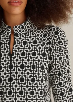 New ME+EM Graphic Jacquard Ponte Swing Dress Black/White