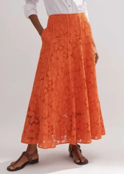 Best ME+EM Guipure Lace Skirt Orange Zing