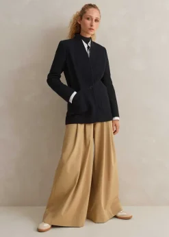 ME+EM Herringbone Deconstructed Cardigan Blazer Dark Navy