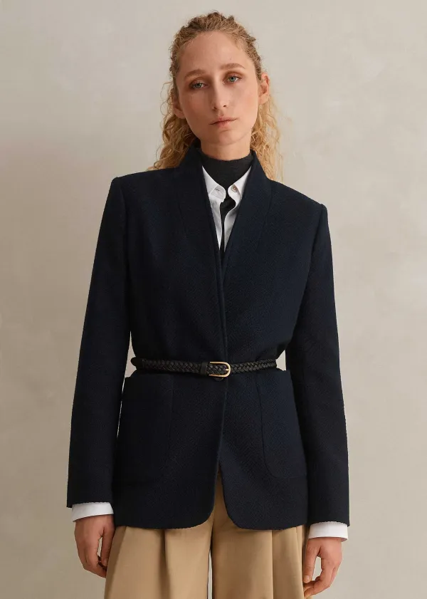 ME+EM Herringbone Deconstructed Cardigan Blazer Dark Navy