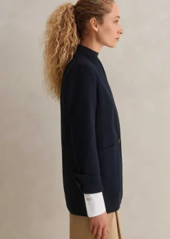 ME+EM Herringbone Deconstructed Cardigan Blazer Dark Navy