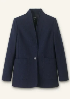 ME+EM Herringbone Deconstructed Cardigan Blazer Dark Navy