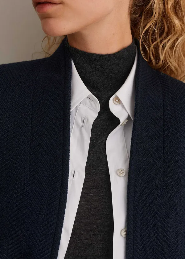ME+EM Herringbone Deconstructed Cardigan Blazer Dark Navy