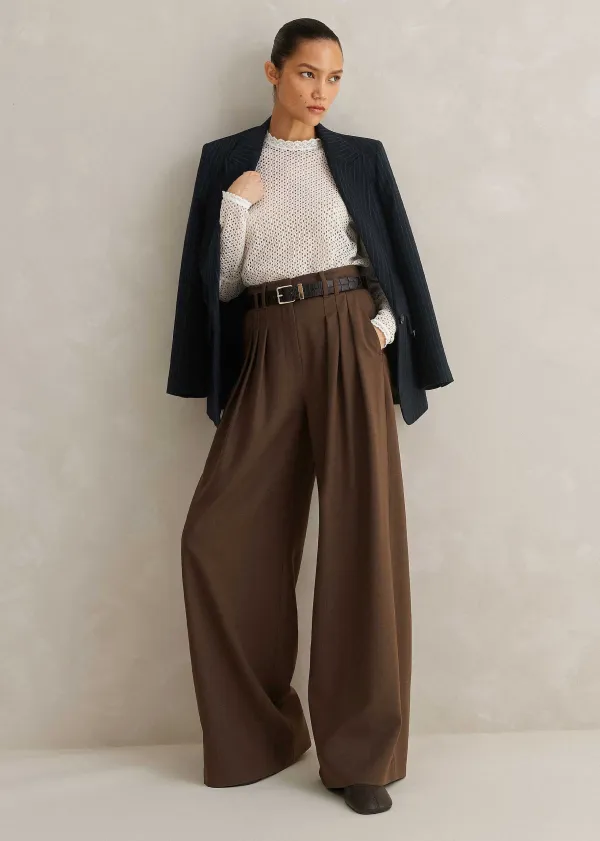 Clearance ME+EM High Waisted Multi Pleat Trouser + Belt Mocha