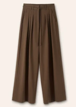 Clearance ME+EM High Waisted Multi Pleat Trouser + Belt Mocha