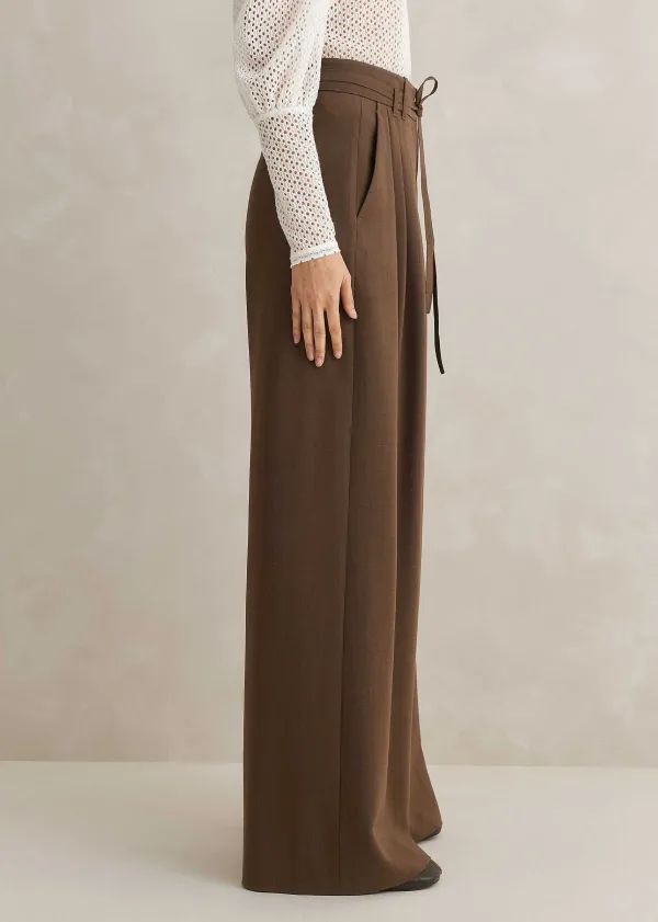 Clearance ME+EM High Waisted Multi Pleat Trouser + Belt Mocha