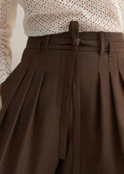 Clearance ME+EM High Waisted Multi Pleat Trouser + Belt Mocha