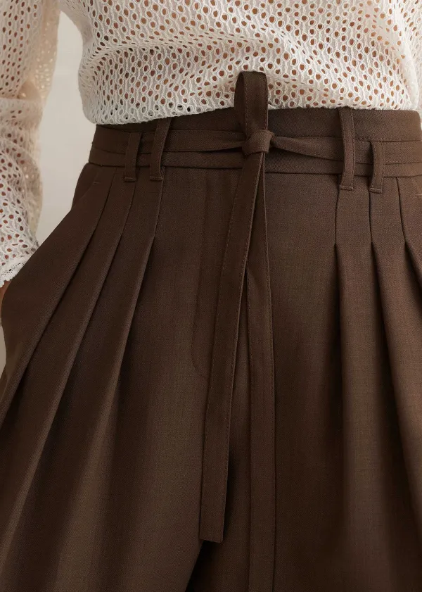 Clearance ME+EM High Waisted Multi Pleat Trouser + Belt Mocha