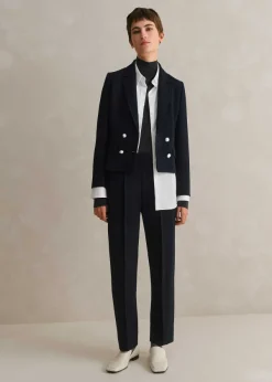 New ME+EM High Waisted Slim Cropped Trouser Suit Blue