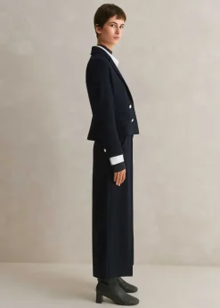 Best ME+EM High Waisted Wide Leg Cropped Trouser Suit Blue
