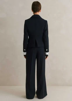 Hot ME+EM High Waisted Wide Leg Trouser + Jacket Suit Blue