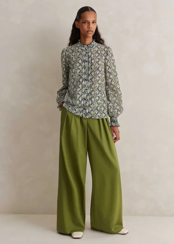 ME+EM High-Waisted Multi Pleat Trouser + Belt Bright Olive Moulin