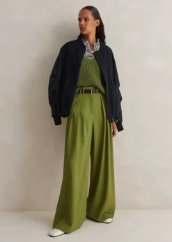 ME+EM High-Waisted Multi Pleat Trouser + Belt Bright Olive Moulin