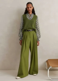 ME+EM High-Waisted Multi Pleat Trouser + Belt Bright Olive Moulin