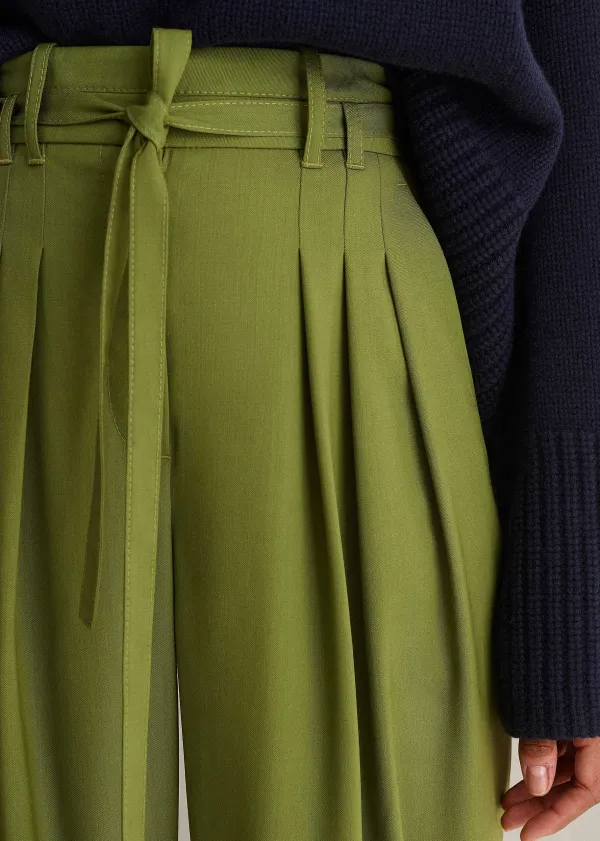 ME+EM High-Waisted Multi Pleat Trouser + Belt Bright Olive Moulin