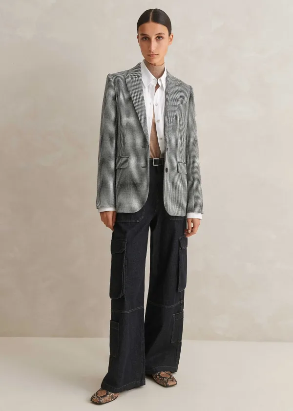 Discount ME+EM Houndstooth Single-Breasted Blazer Black/White