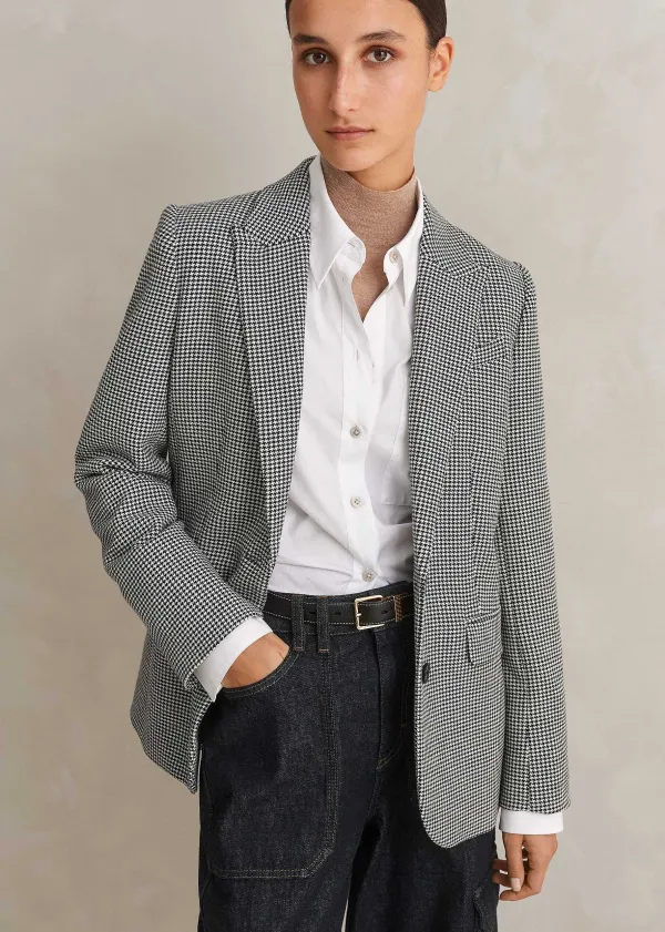 Discount ME+EM Houndstooth Single-Breasted Blazer Black/White